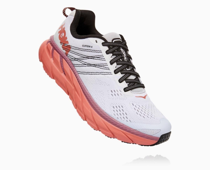 Hoka Restitusjon Sko Tilbud - HOKA ONE ONE Clifton 6 Herre Hvite/Korall [NO-56DEVN]